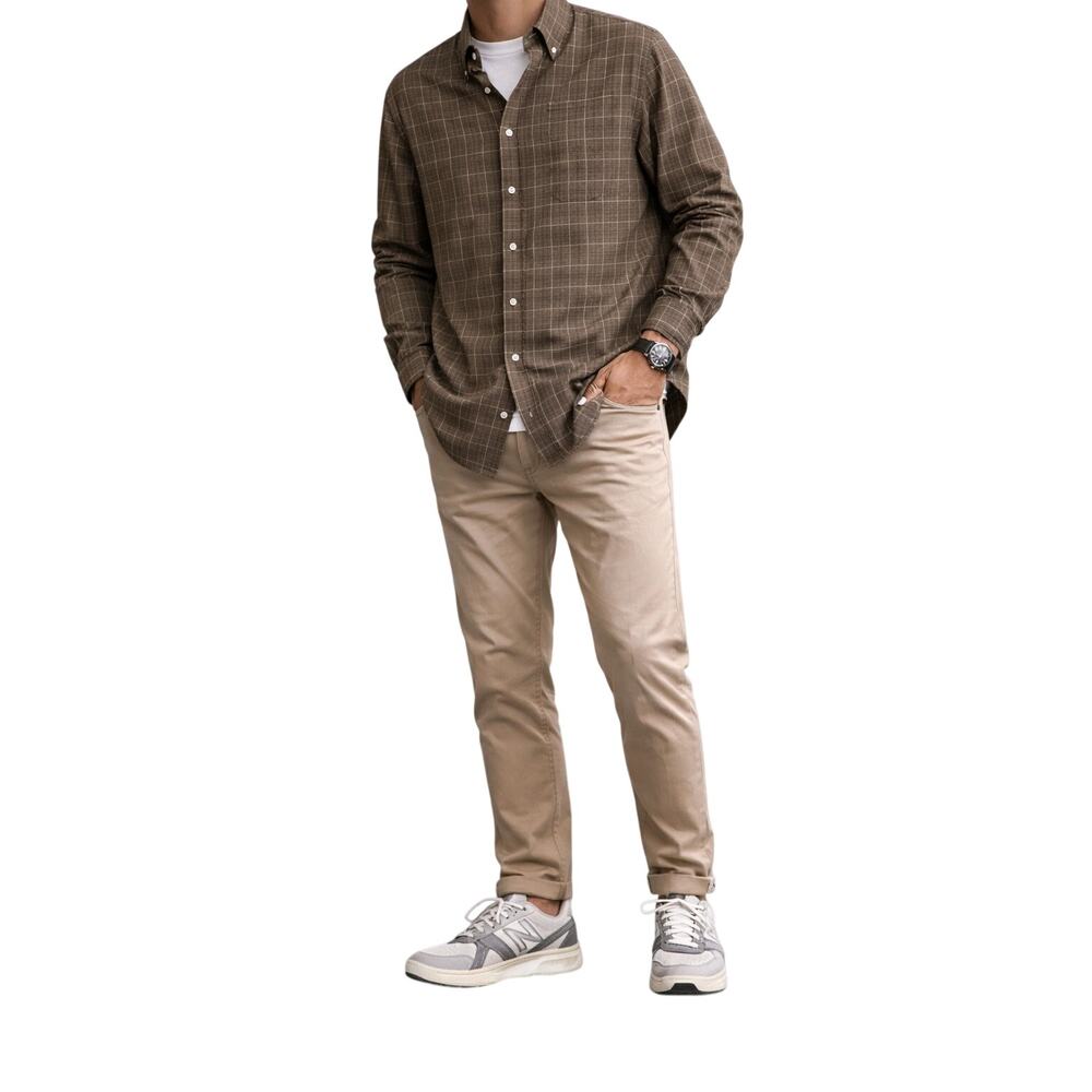 Savane Brown & Tan Checked Button Down Shirt Men’s Medium